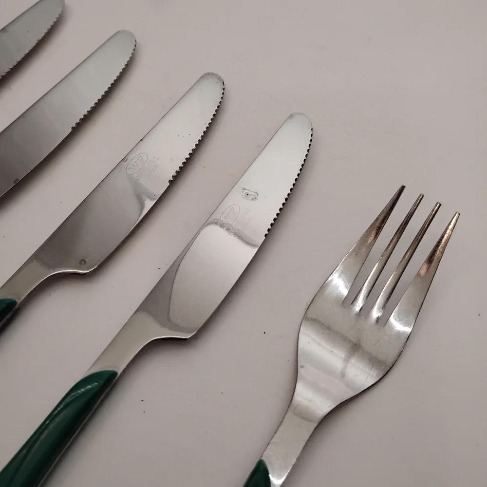 Vintage Lot Of 7 WF‎ Washington Forge Swirl Stainless Flatware Teal / Green